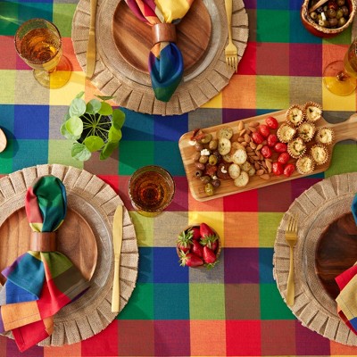 Colorful Checkered Cotton Square Tablecloth, 52x52