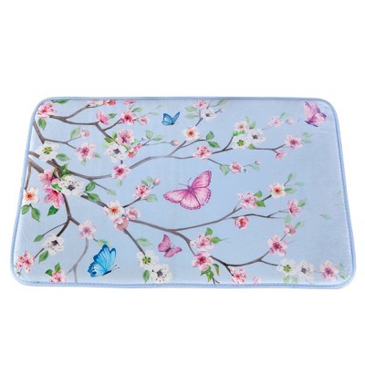 Collections Etc Blossom Butterfly Cushioned Skid-Resistant Bath Mat Blue