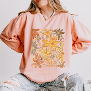 Simply Sage Market Fall Floral Glitter Lightweight Garment Dyed Sweatshirt - 1 of 4