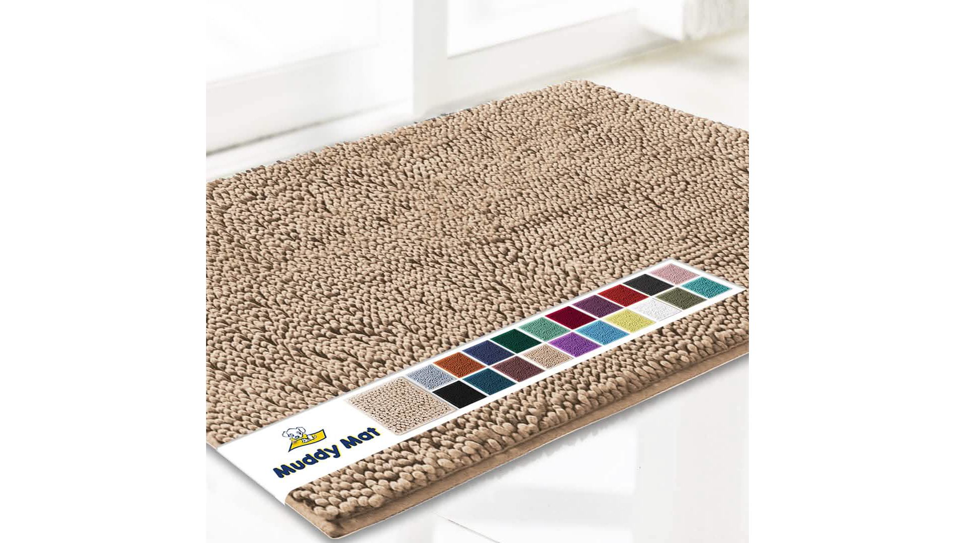 Muddy Mat Highly Absorbent  Soft Chenille Door Mat and Pet Rug Non Slip Thick Washable Area and Bath Mat for Indoor and Outdoor-Beige Large 24"x35"