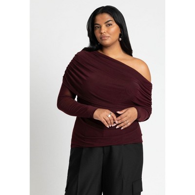 ELOQUII Women's Plus Size Foldover Drape Top