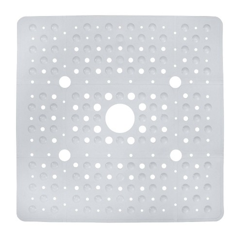 XL Non-Slip Square Shower Mat with Center Drain Hole Clear - Slipx Solutions