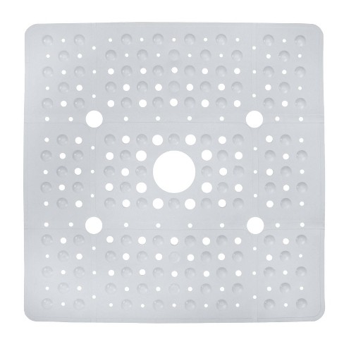 Xl Non-slip Square Shower Mat With Center Drain Hole Solid White ...
