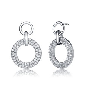 Guili Radiant Halo Sterling Silver Cubic Zirconia Solitaire with Halo Drop Earrings for a Timeless and Elegant Sparkling Statement Look - 1 of 3