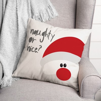 Santa Naughty or Nice 16x16 Red and White Polyester Throw Pillow