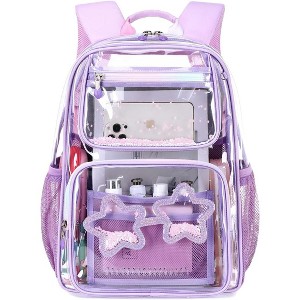 Heavy Duty Clear Backpack, TPU Stadium Bookbag for Sports Events & Travel, Large Capacity Grey See-Through Bag - 1 of 4