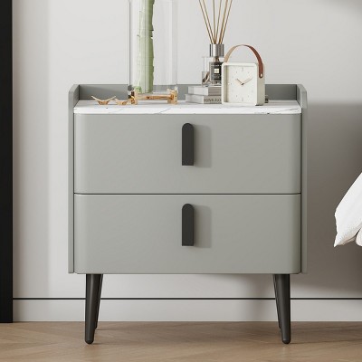 Modern Nightstand with Drawers, Bedside Table with PU Surface and Marble-Pattern Top for Bedroom, Living Room, or Apartment – The Pop Home
