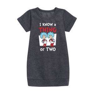 - Dr. Seuss - I Know A Thing Or Two School Graphic Short Sleeve Fleece Dress - 1 of 4