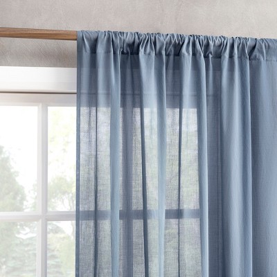 Denim Blue Cotton Sheer Rod Pocket Curtain Panel 50" x 63"