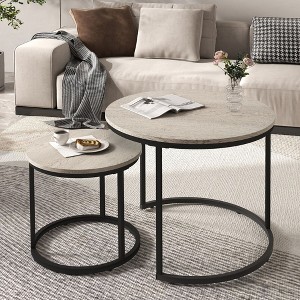 23" Nesting Coffee Tables Set of 2, Round Coffee Table for Living Room, Bedroom - 1 of 4