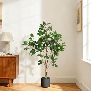 4/5/6/7FT Artificial Ficus Tree with Black Planter - Realistic Wood Trunk, Green Moss & Fruits for Home/Office Decor - 1 of 4