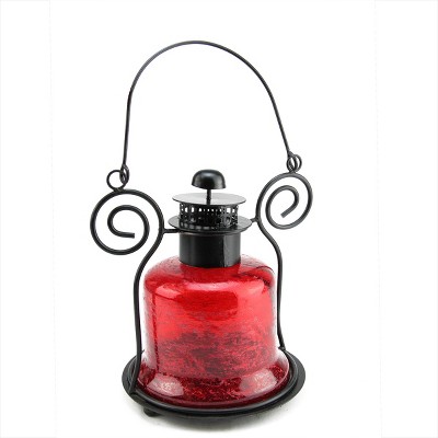 Northlight 9.25" Decorative Distressed Red Bell Shaped Glass Tea Light Candle Holder Lantern