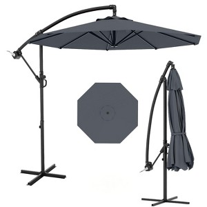 10FT Cantilever Umbrella with Cross Base - 2-6 People, Outdoor Offset Design with Crank Lift, Fade-Resistant Canopy for Deck Pool Garden Backyard - 1 of 4
