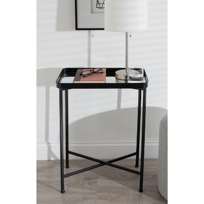 Celia 26'' Black Metal and Mirrored Glass Modern Side Table