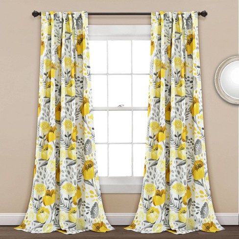 Set of 2 (84x52) Poppy Garden Light Filtering Window Curtain Panels  Yellow/White - Lush Décor