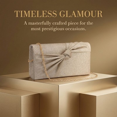 INSPIRE CHIC Bow Clutch Purses for Women Pleated Evening Bags Formal Handbags with Chain Gold 8.7*1.9*4.7 inches — фото 2