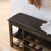 Kumasinova 24"/40" Adjustable Height Wood Shoe Rack Bench,Faux Leather Entryway Bench with Charcoal Wood Grain,Shoe Bench with Concealed Storage Space - 4 of 4