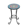APRILSOUL21.65"Floral Ceramic Side Table – Outdoor/Indoor End Table with Slatted Shelf & Scrolled Steel Base - 4 of 4