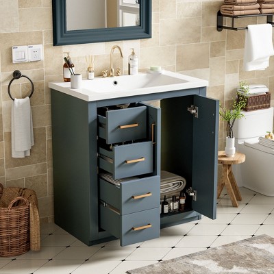 NicBex Bathroom Vanity with Sink,Bathroom Sink Vanity with 3 Drawers and Soft Closing Doors,30 inch Bathroom Sink Cabinet,Black/Blue/White/Indigo