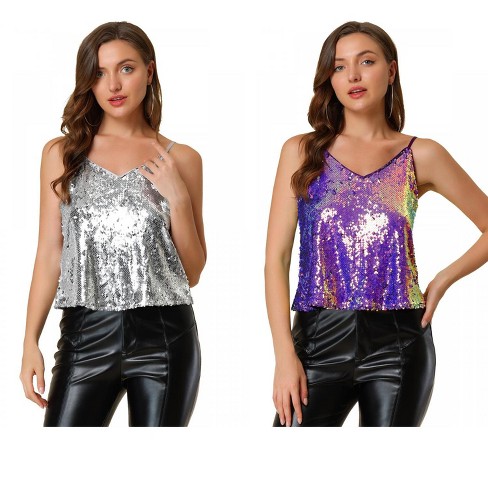 Allegra K Women's Sequined Shining Adjustable Straps Party Sparkle Cami Top 2 Packs - image 1 of 4