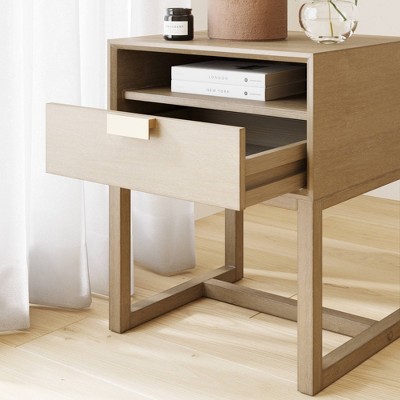 Luke Light Brown Wood Nightstand Set with Brass Handles
