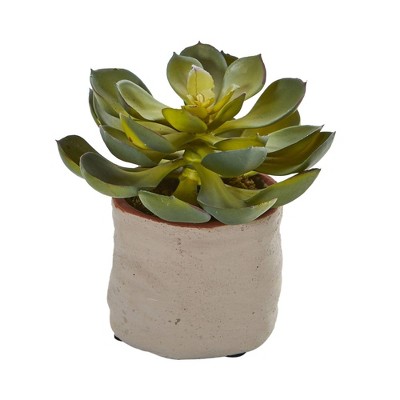 Set of 4 Green and Yellow Artificial Succulents in Ceramic Pots