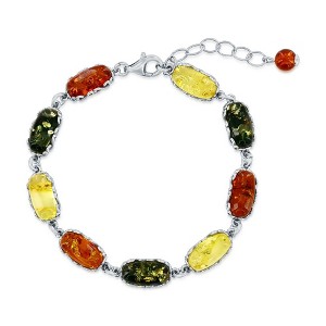 Simona Sterling Silver, Multi-Color Oval Amber Bracelet - Multi - 7+1.5 Inch - 1 of 3