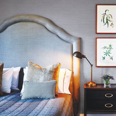 Powder Blue Vinyl Grasscloth Peel and Stick Wallpaper Roll