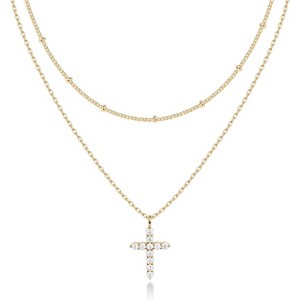 14K Gold Minimalist Layered Necklace with Multi-Charms - 1 of 4