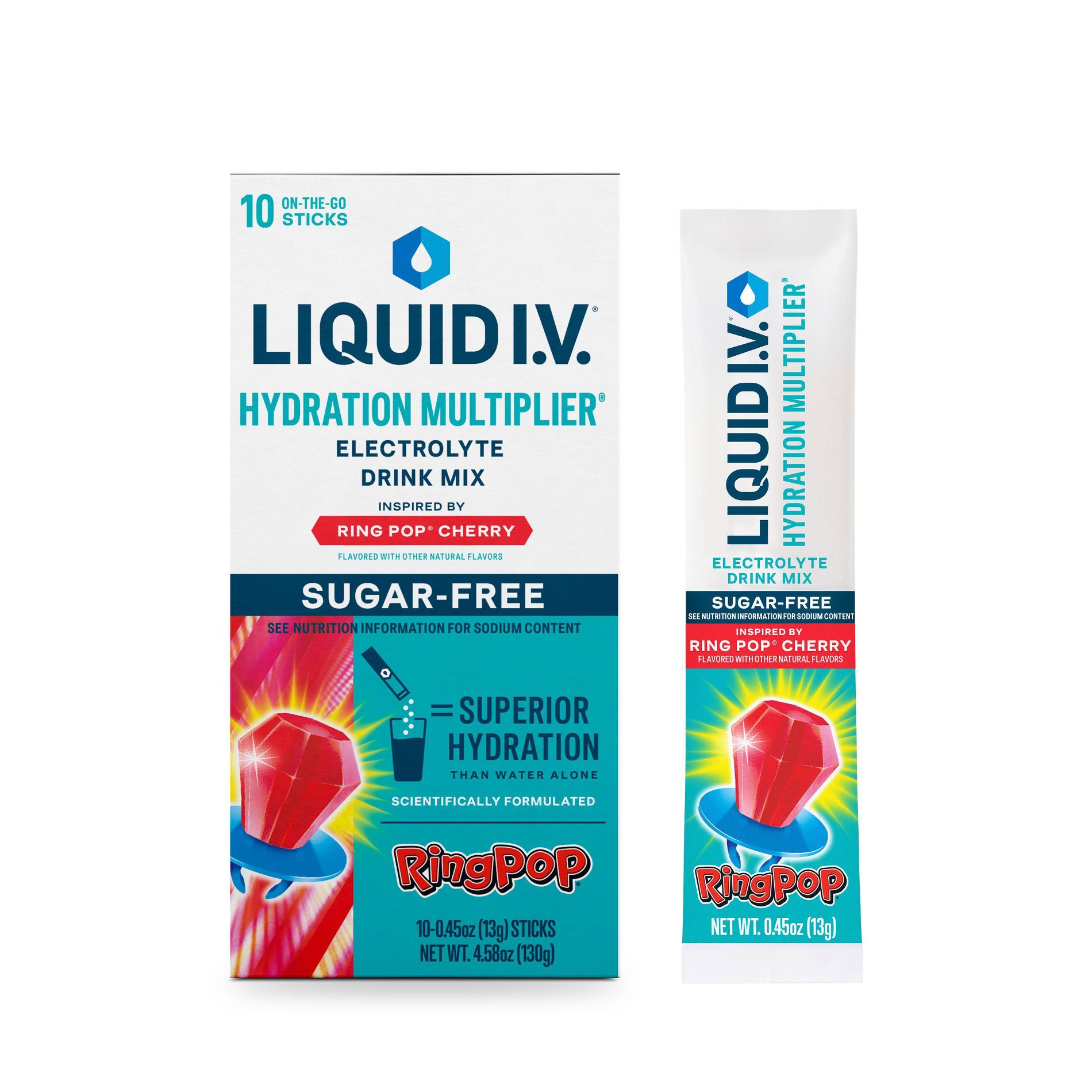 Liquid I.V. Cherry Ring Pop Sugar Free Hydration Multiplier Sports Drink - 10ct: Powdered, Non-Caffeinated
