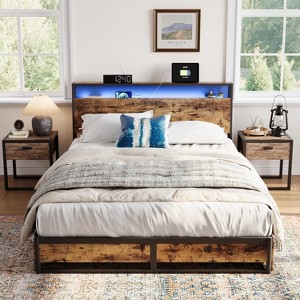 Metal Bed Frame with Drawers, Headboard Shelf, Charging, LED - 1 of 4