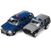 1997 Chevrolet Tahoe Blue with Gold Stripes and Jeep Cherokee XJ Black and Silver 1/64 Diecast Model Cars by Johnny Lightning - 2 of 3