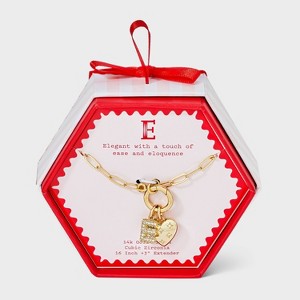 14K Gold Dipped Cubic Zirconia Puffy Heart Charm Initial Necklace - A New Day™ Gold - 1 of 4