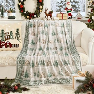 Lomsoe Christmas Blanket Flannel Holiday Blanket Xmas Deer Throw Blanket for Couch Bed Living Room, Christmas Reindeer Green. - 1 of 4
