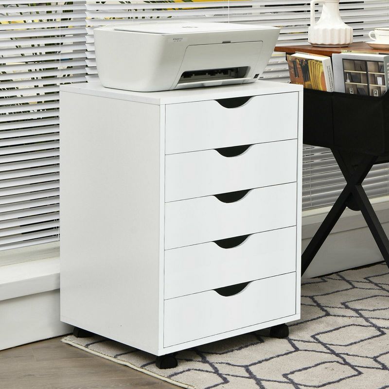 Costway 5 Drawer Dresser Storage Cabinet Chest w/Wheels for Home Office White, 2 of 11