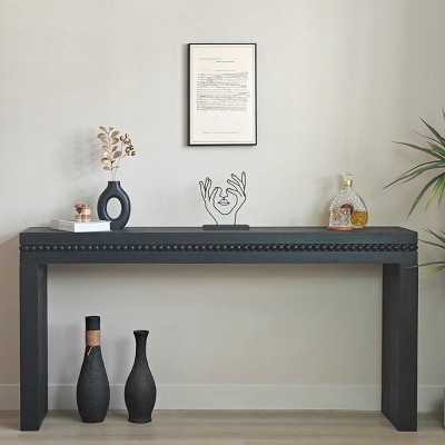 64'' Farmhouse Console Table,Rustic Wood Entryway Table with Beaded Edge,Classic Sofa Table for Hallway or Foyer-Baofuwish