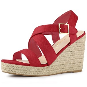 Allegra K Women's Espadrille Ankle Strap Crisscross Strap Wedges Sandals - 1 of 4