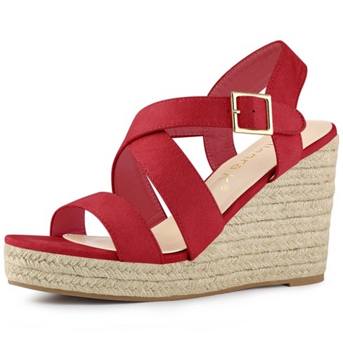 Allegra K Women's Espadrilles Platform Slingback Wedges Sandals Red 8.5 :  Target