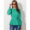 Allegra K Women's Dressy Belt Tie Waist Puff Long Sleeve Work Peplum Blouse - 2 of 4