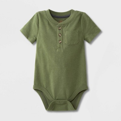 Baby Boys' Henley Jersey Pocket Short Sleeve Bodysuit - Cat & Jack™ Olive Green/Gray Newborn