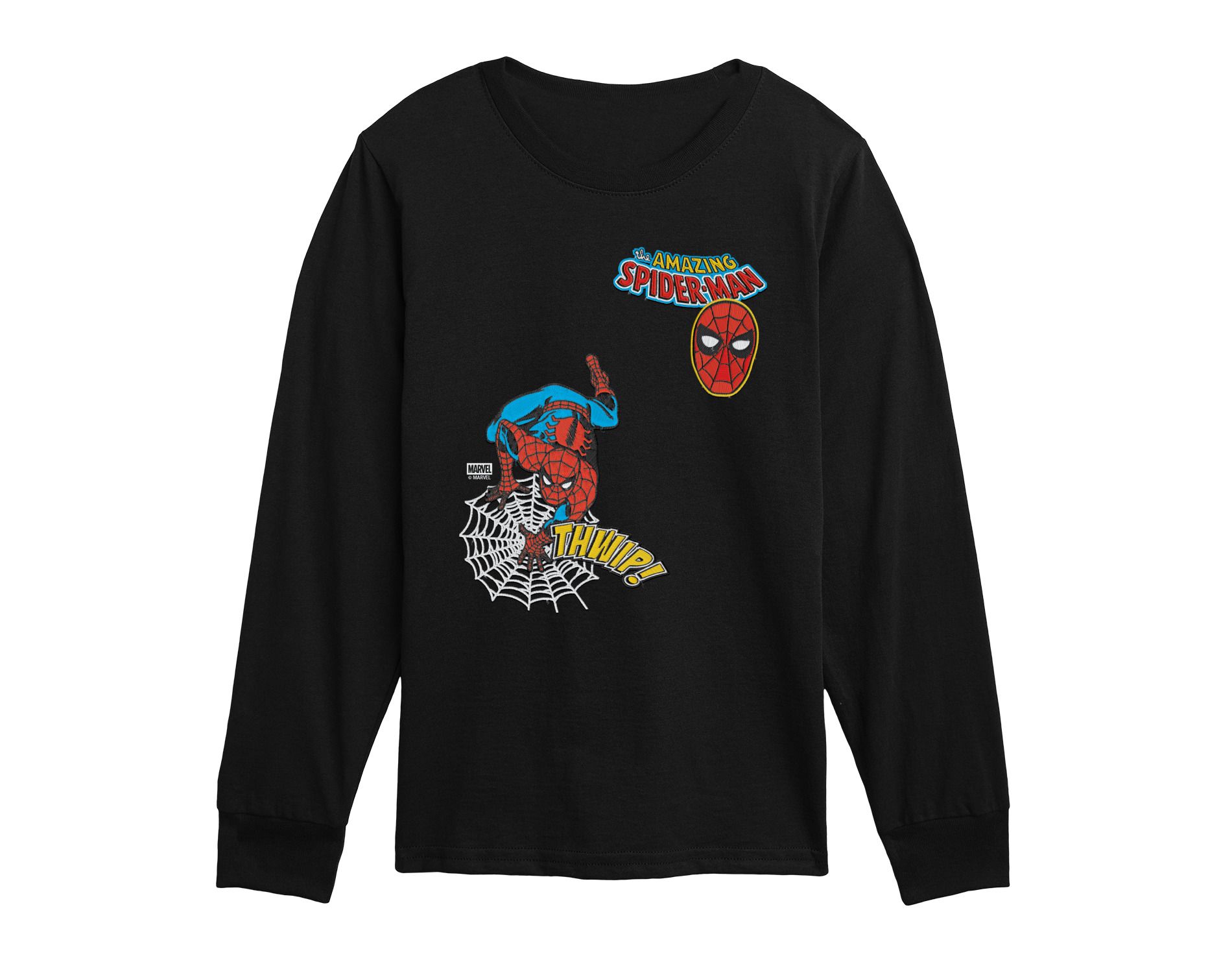 Boys' Spider-Man Spidey Thwip Faux Patch Long Sleeve Graphic T-Shirt - Black - Large