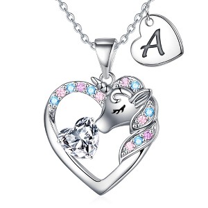 Turandoss Silver Heart Unicorn Necklace for Girls - Initial Zircon Pendant Necklace for Kids 4 -13 Year, Unicorn Birthday Gifts for Girls, 18+2.5In - 1 of 1