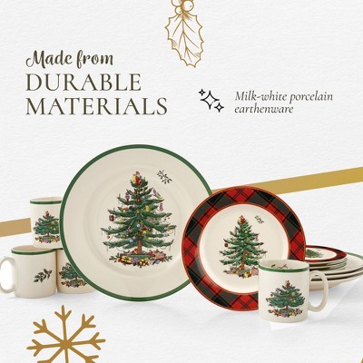 Spode Christmas Tree Tartan Porcelain 16-Piece Dinnerware Set