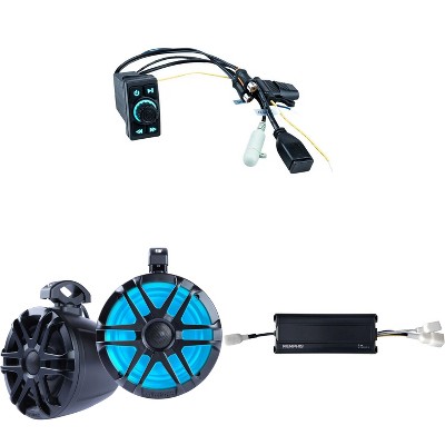 Memphis Audio SBT2 Rocket Switch Size BT Controller with MXA300.2 Powersports 2-Channel Amplifier and MXA62PS 6.5" LED Coaxial Powerports Speaker Pods