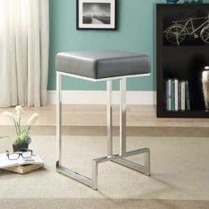 Grey and Chrome Upholstered Counter Height Stool - 1 of 4
