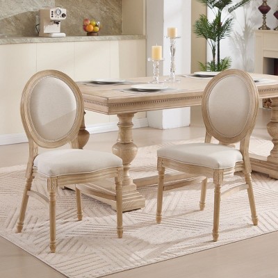 French Country Dining Chairs,Upholstered Dining Chairs with Carved Details,Stackable Solid Wood Dining Chairs for Kitchen-Coolbibila