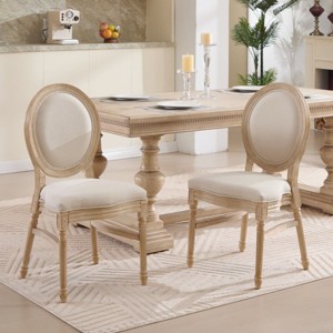 French Country Dining Chairs,Upholstered Dining Chairs with Carved Details,Stackable Solid Wood Dining Chairs for Kitchen-Coolbibila - 1 of 4