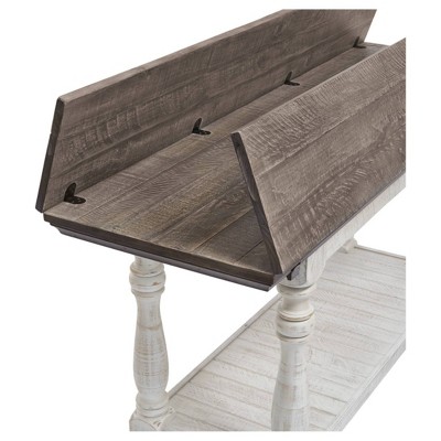 Rustic Gray and White Pine Wood Flip-Top Console Table with Storage