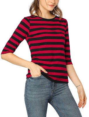 INSPIRE CHIC Women's Elbow Sleeves Boat Slim Fit Casual Stripe Animal Print Multi Floral Pattern T-Shirt