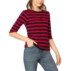 INSPIRE CHIC Women's Elbow Sleeves Boat Slim Fit Casual Stripe Animal Print Multi Floral Pattern T-Shirt - 1 of 4